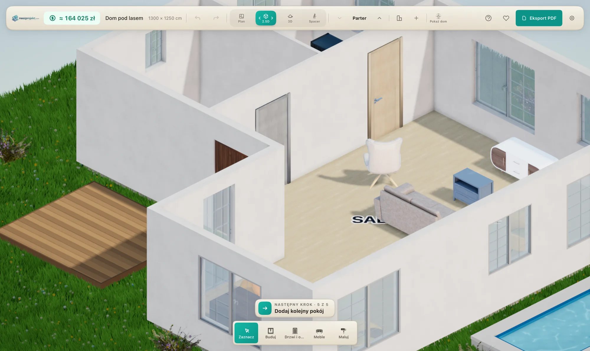 2,5D-Modellansicht eines eingerichteten Hauses im naszprojekt.com-Editor
